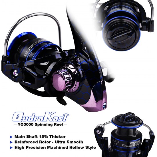 QudraKast Blue Fishing Rod and Reel Combos, Unique Design with X-Warping Painting