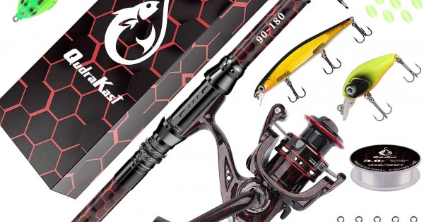QudraKast Red 180 Fishing Rod and Reel Combos, Unique Design with X-Warping  Painting, Carbon Fiber Telescopic Fishing Rod with Reel Combo Kit with  Tackle Box, Best Gift for Fishing Beginner and Angler