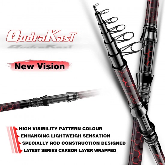 QudraKast Red 180 Fishing Rod and Reel Combos, Unique Design with X-Warping Painting