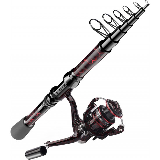 QudraKast Red One Fishing Rod and Reel Combos, High Carbon Fiber Telescopic  Fishing Pole and 12+1 Full Metal Ultra Smooth Spinning Reel with X-Warping  Pattern Design