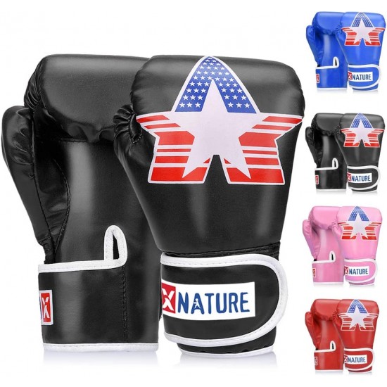Xnature Black 4oz 6oz 8oz PU Kids Boxing Gloves, Gift Box Children Kickboxing Sparring Youth Boxing