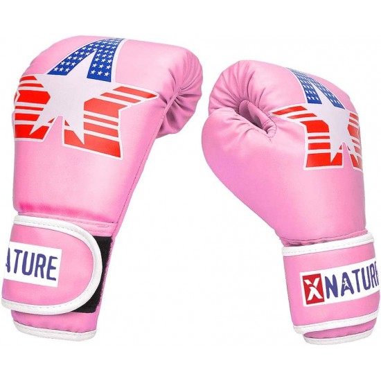Xnature Pink 4oz 6oz 8oz PU Kids Boxing Gloves, Gift Box Children Kickboxing Sparring Youth Boxing